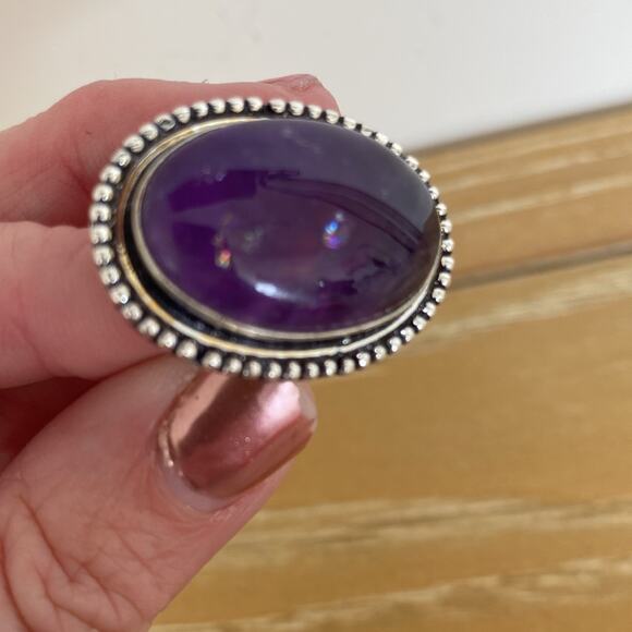 Purple Amethyst ring dipped in 925 Silver rainbows size 7 NEW - Picture 2 of 8